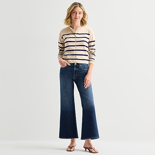 Ana Womens Highest Rise Wide Leg Cropped Jean In Blue