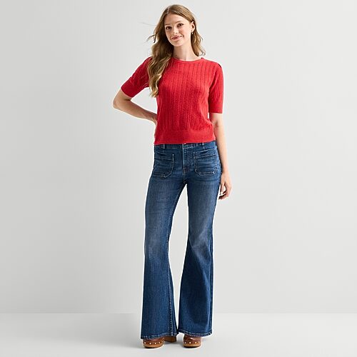 Ana Patch Pocket Womens High Rise Flare Leg Jean In Blue