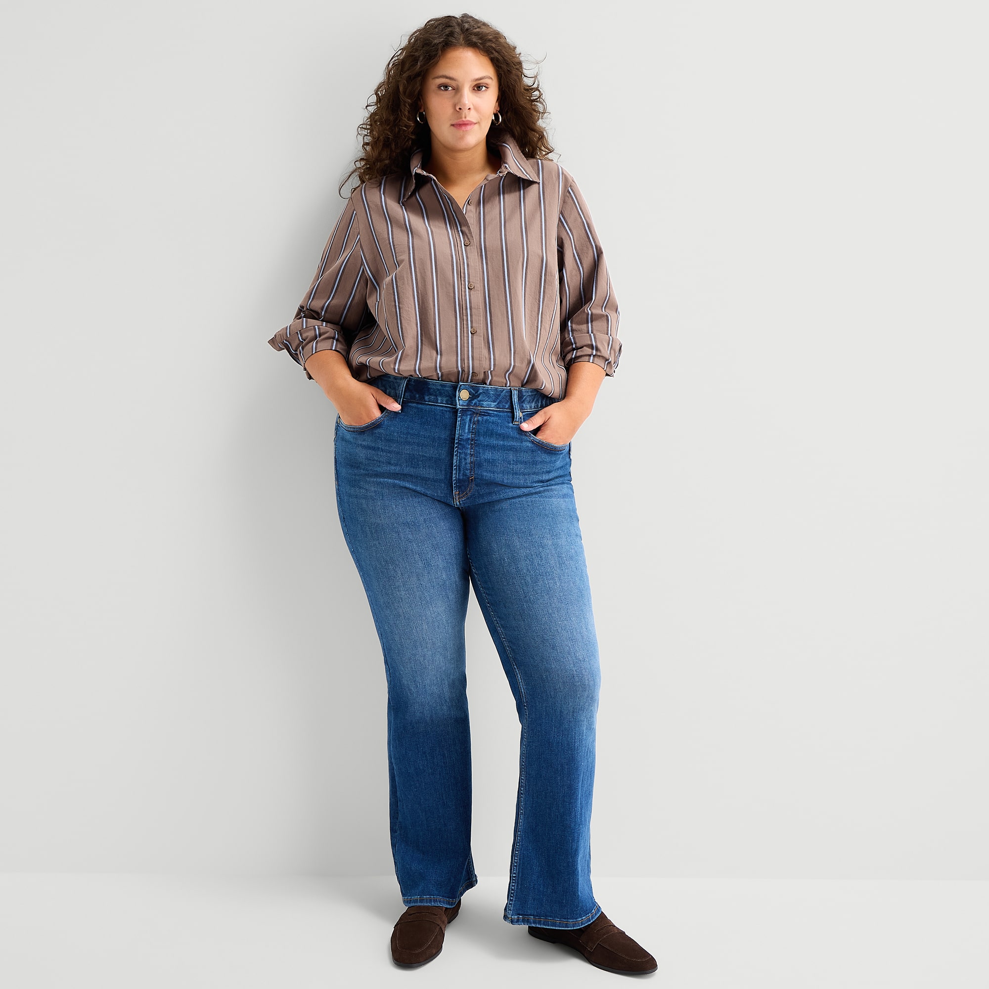 A.N.A Womens Plus Cuffed Long Sleeve Regular Fit Button-Down Shirt