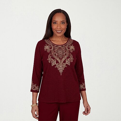 Alfred Dunner Union Square Womens Crew Neck 3/4 Sleeve T-shirt In Red