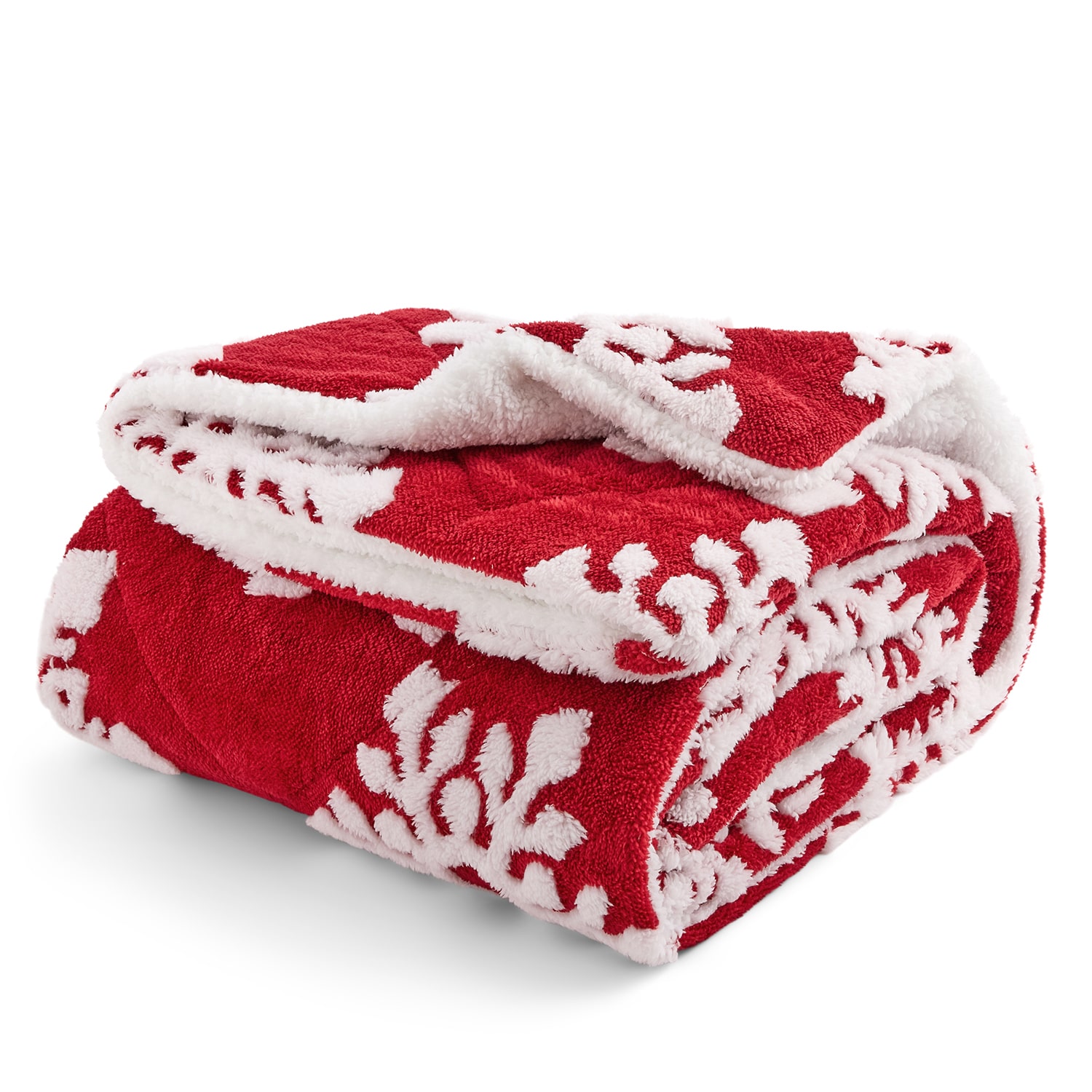 North Pole Trading Co. Mink Sherpa Red Snowflake Throw