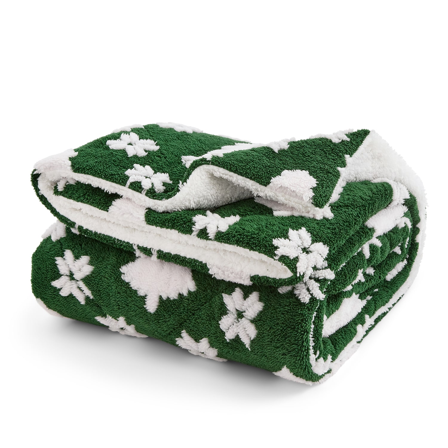 North Pole Trading Co. Jacquard Mink Sherpa Green Trees Throw