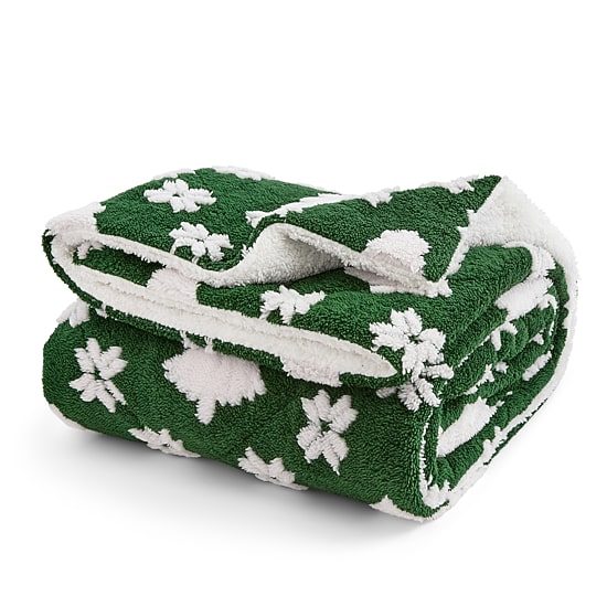 North Pole Trading Co. Jacquard Mink Sherpa Green Trees Throw