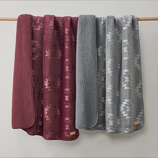 Bearpaw Danivale Embossed Flannel To Sherpa Washable Midweight Throw