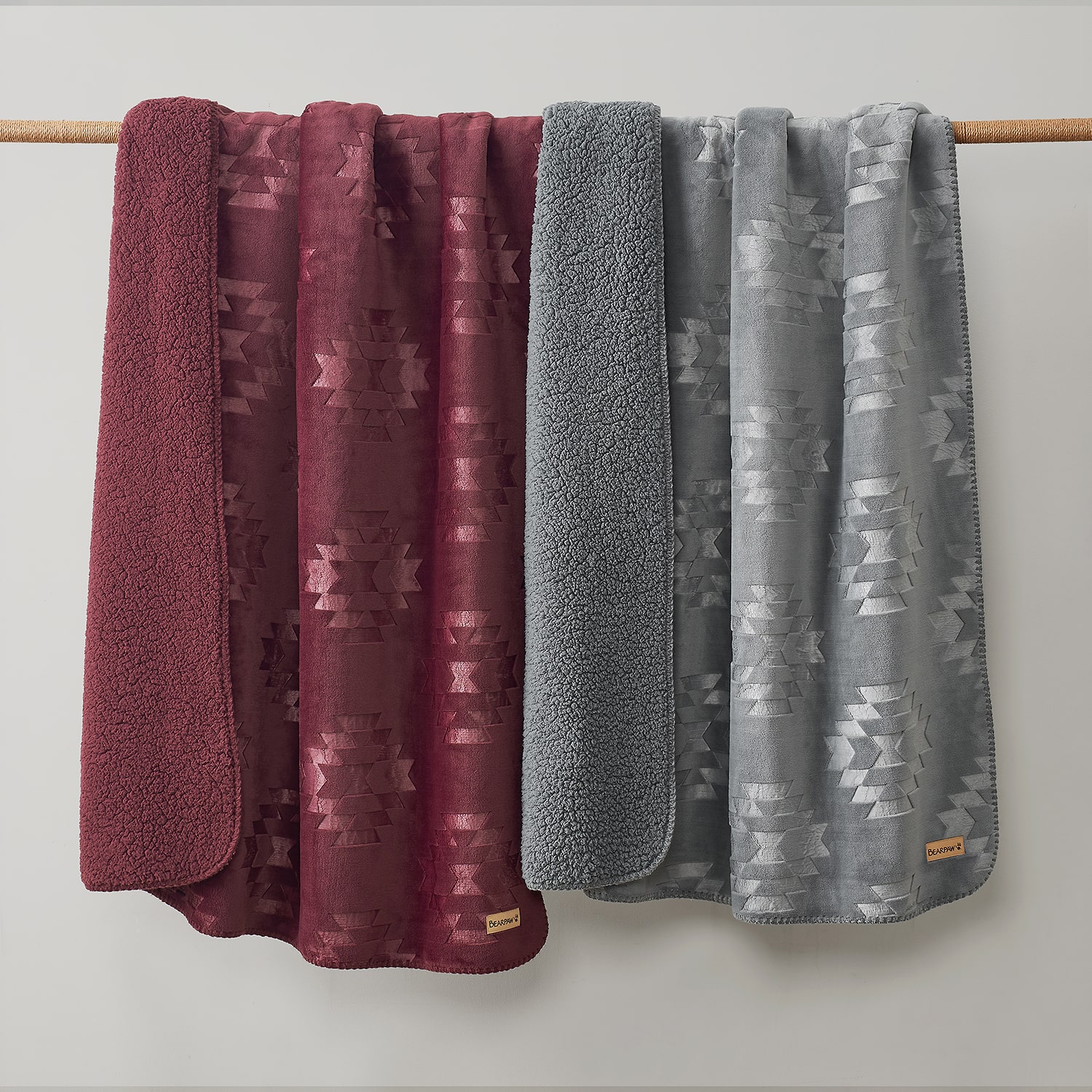 Bearpaw Danivale Embossed Flannel To Sherpa Washable Midweight Throw