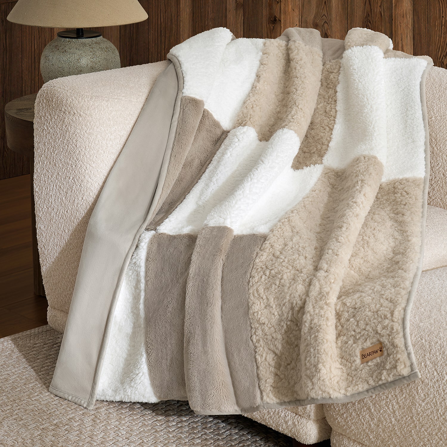 Bearpaw Everly Pieced Faux Fur 50x60 Washable Midweight Throw