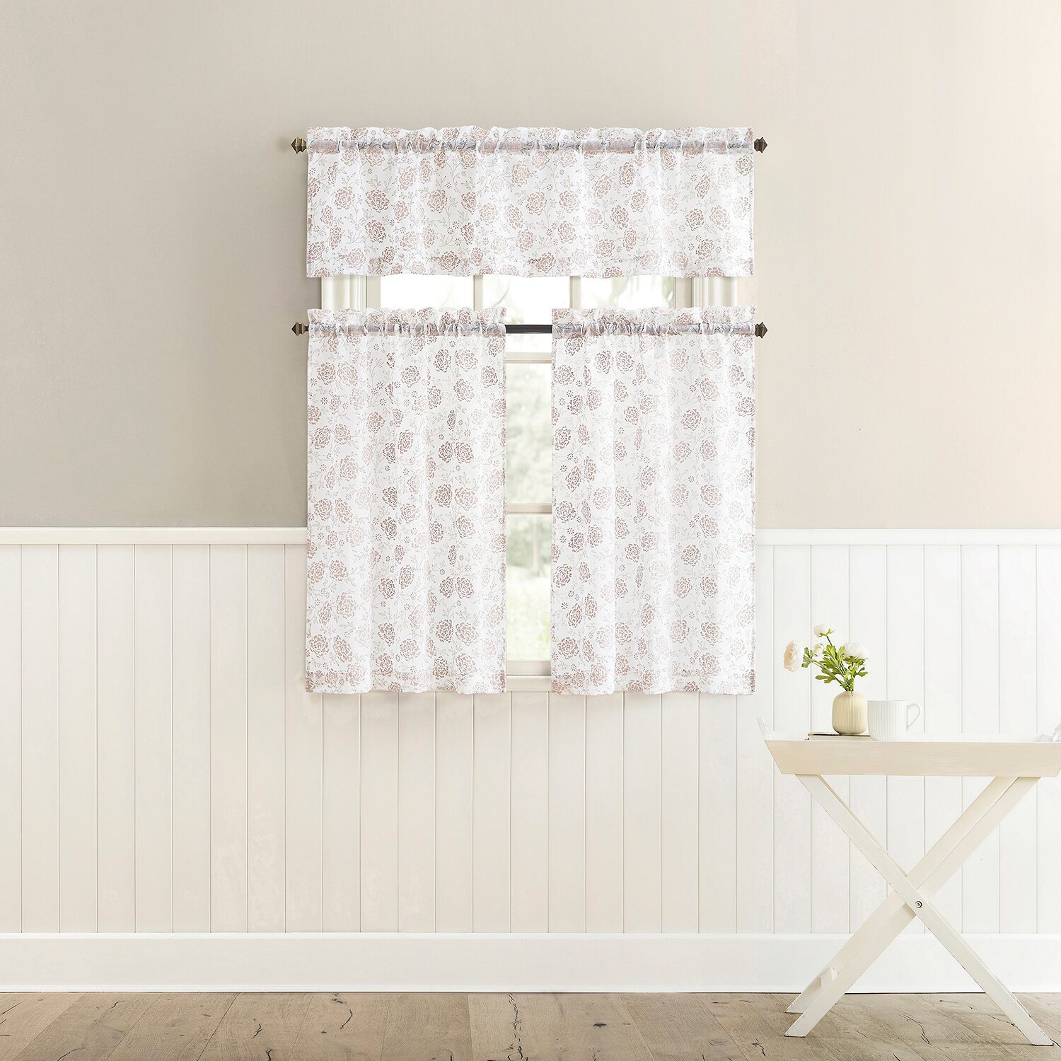 No 918 Jacqueline Tonal Floral Puff Print 2-pc. Rod Pocket Window Tier