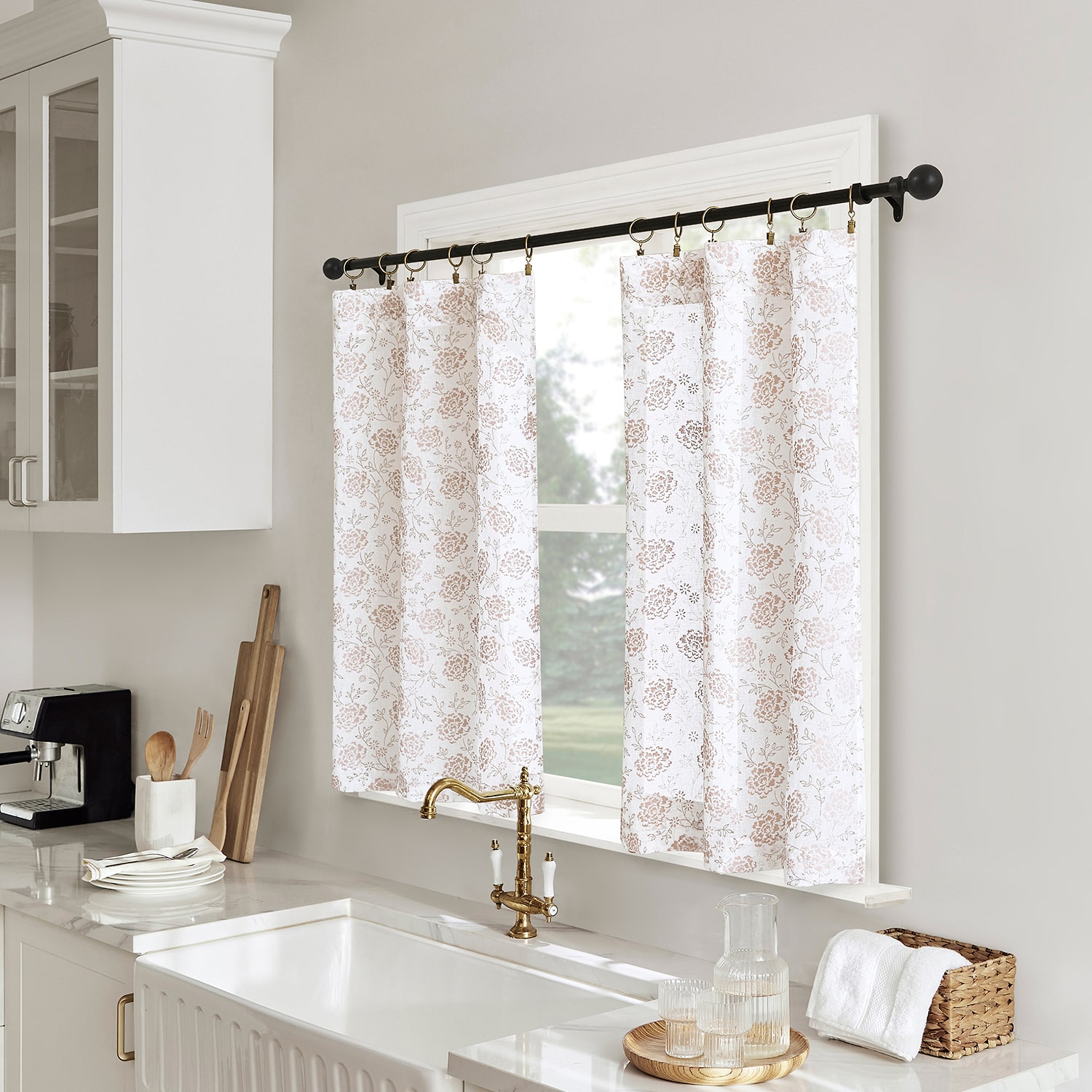 No 918 Jacqueline Tonal Floral Puff Print 2-pc. Rod Pocket Window Tier