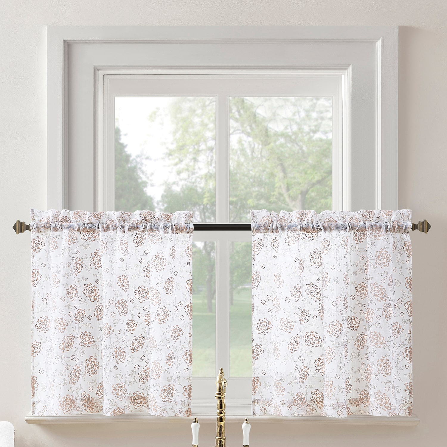 No 918 Jacqueline Tonal Floral Puff Print 2-pc. Rod Pocket Window Tier