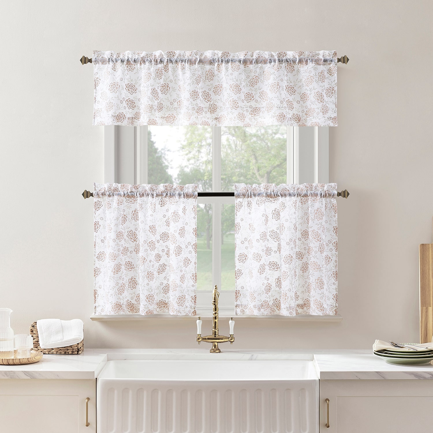 No 918 Jacqueline Tonal Floral Puff Print 2-pc. Rod Pocket Window Tier