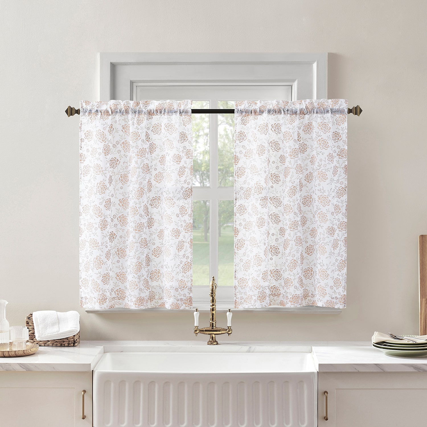 No 918 Jacqueline Tonal Floral Puff Print 2-pc. Rod Pocket Window Tier