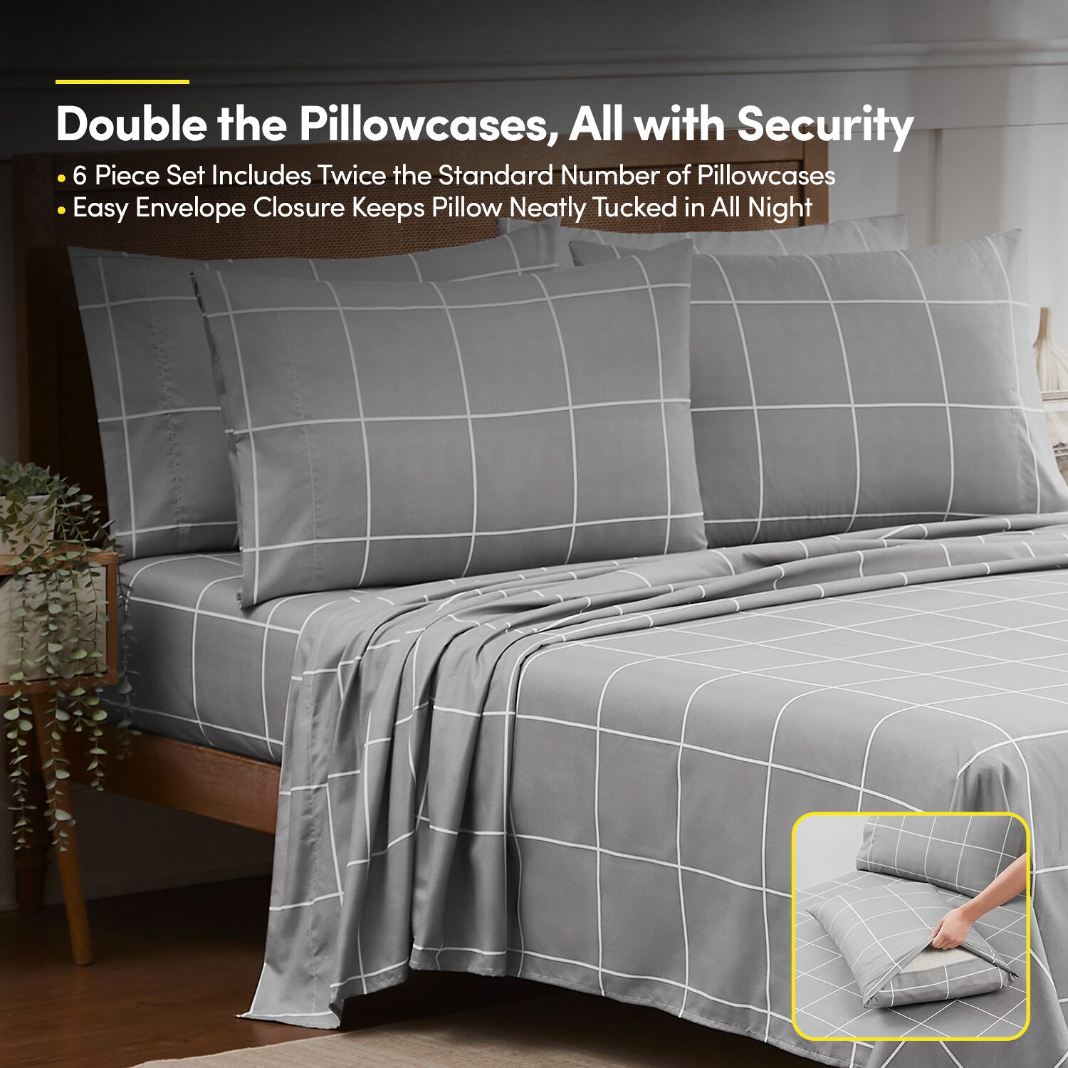 Sweet Home Collection™ Window Pane Printed Sheet Set, Deluxe Ultra Soft, Double Brushed Microfiber with Bonus Pillowcases