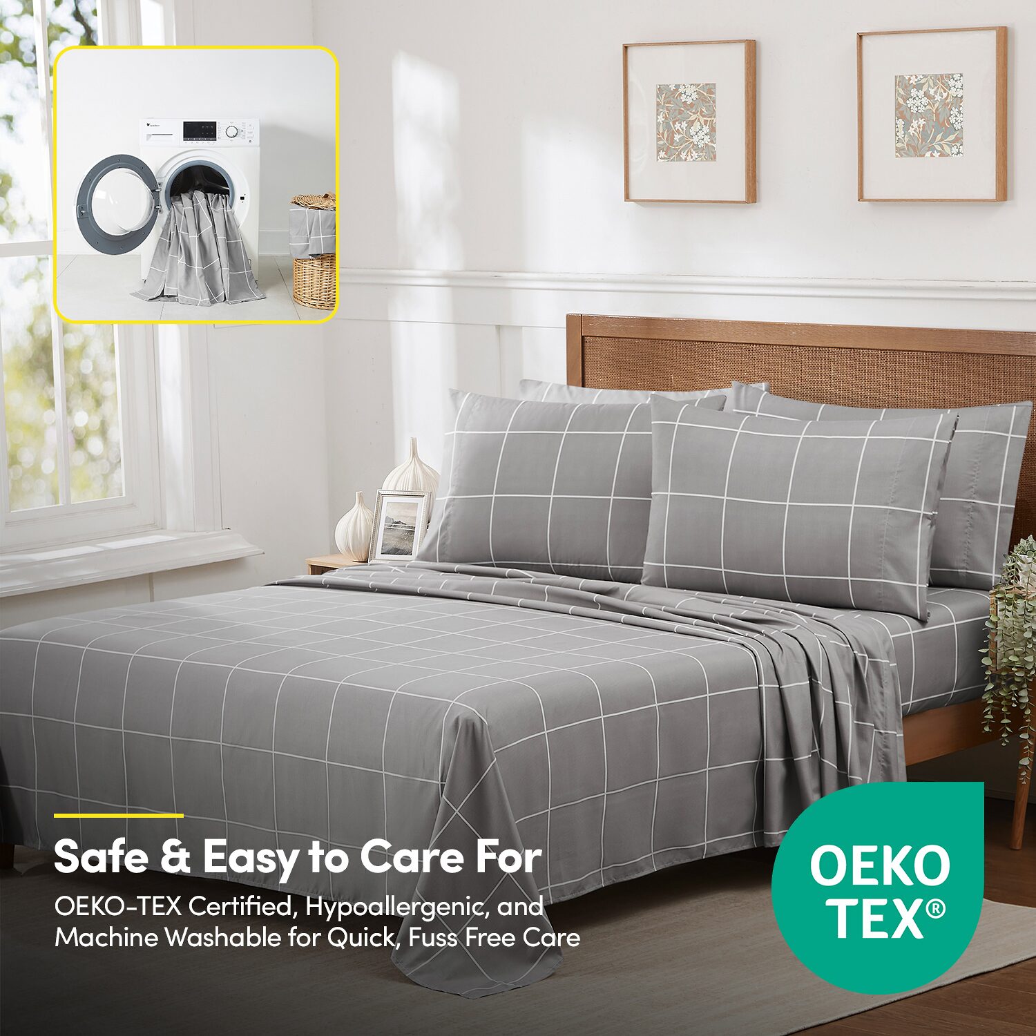 Sweet Home Collection™ Window Pane Printed Sheet Set, Deluxe Ultra Soft, Double Brushed Microfiber with Bonus Pillowcases