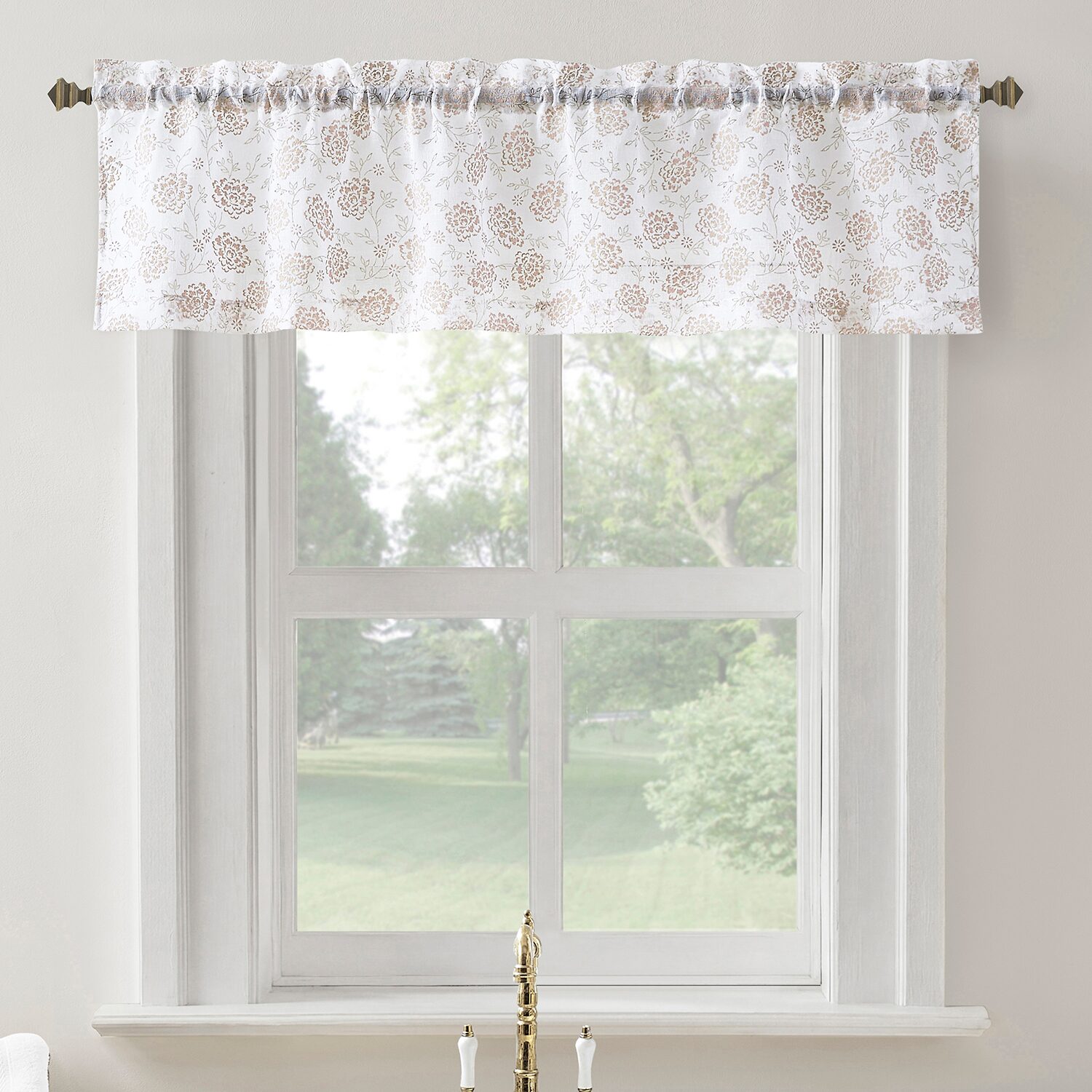 No 918 Jacqueline Tonal Floral Puff Print Rod Pocket Tailored Valance