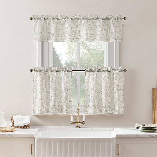 No 918 Jacqueline Tonal Floral Puff Print Rod Pocket Tailored Valance