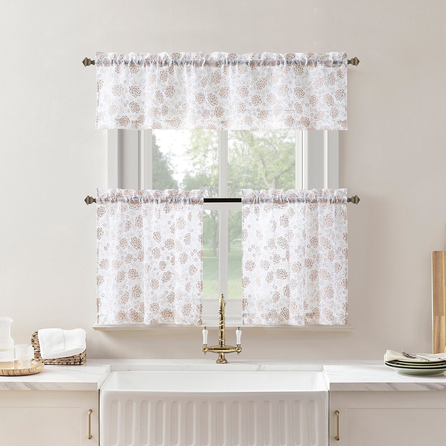 No 918 Jacqueline Tonal Floral Puff Print Rod Pocket Tailored Valance