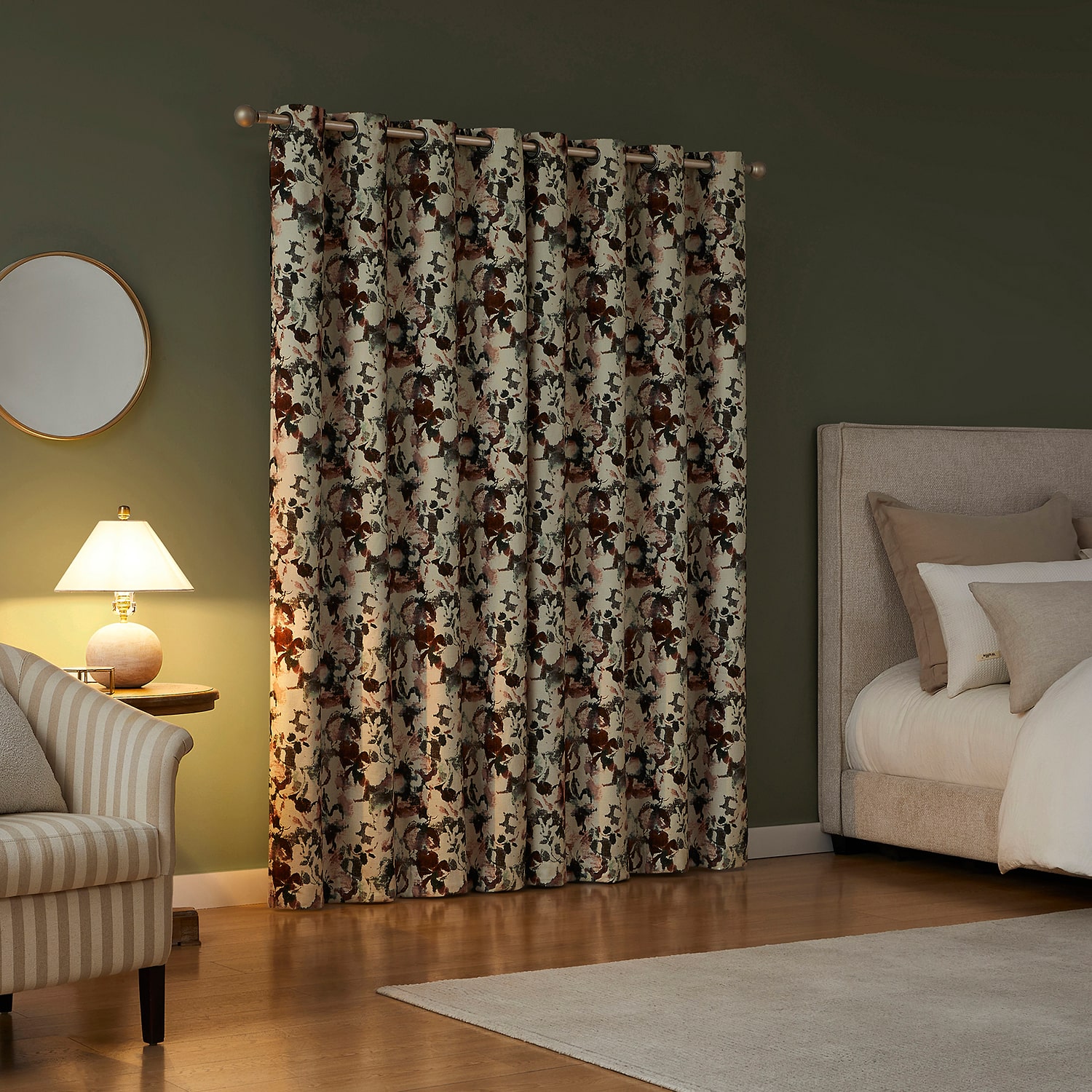 Sun Zero Audrey Abstract Floral Grommet Top 100% Blackout Single Curtain Panel