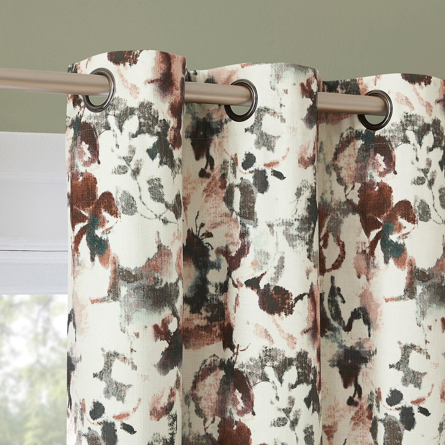 Sun Zero Audrey Abstract Floral Grommet Top 100% Blackout Single Curtain Panel