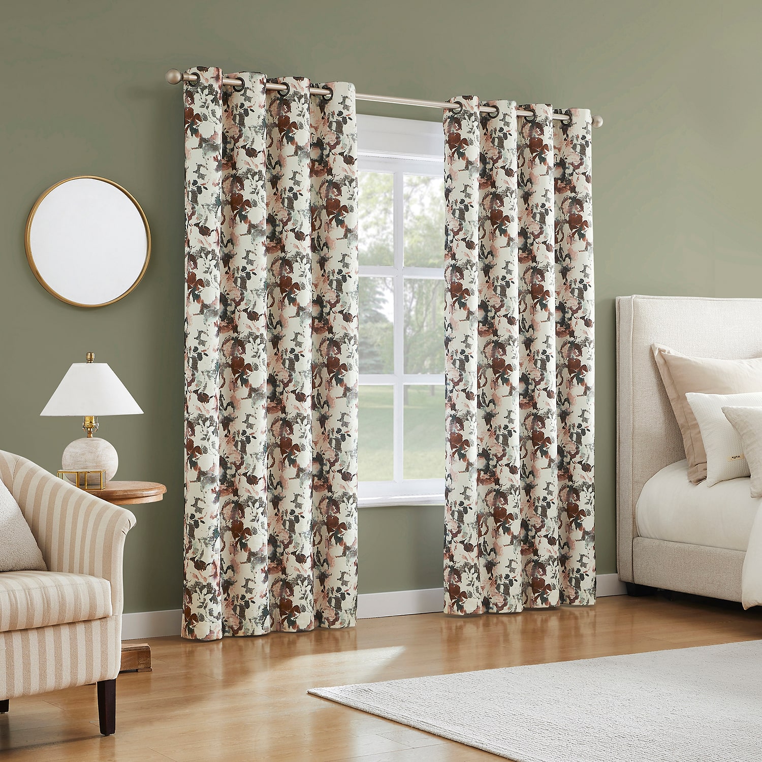 Sun Zero Audrey Abstract Floral Grommet Top 100% Blackout Single Curtain Panel
