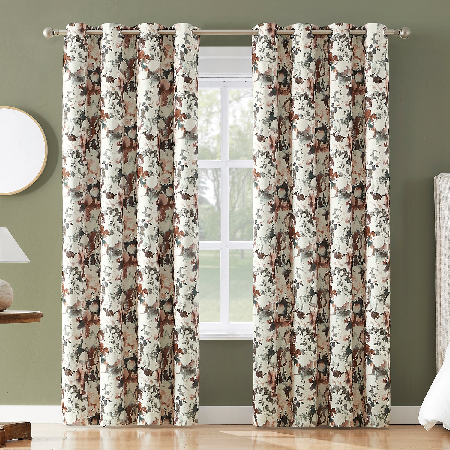 Sun Zero Audrey Abstract Floral Grommet Top 100% Blackout Single Curtain Panel