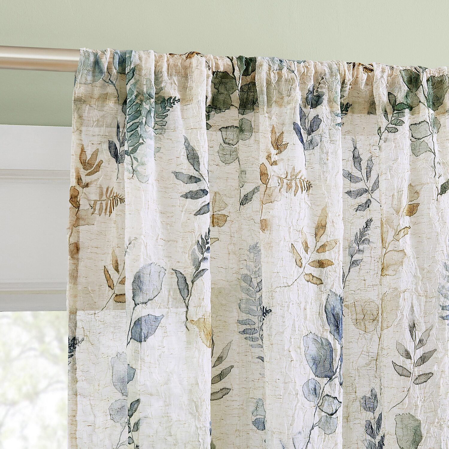 No 918 Marcella Watercolor Botanical Rod Pocket Semi-Sheer Single Curtain Panel