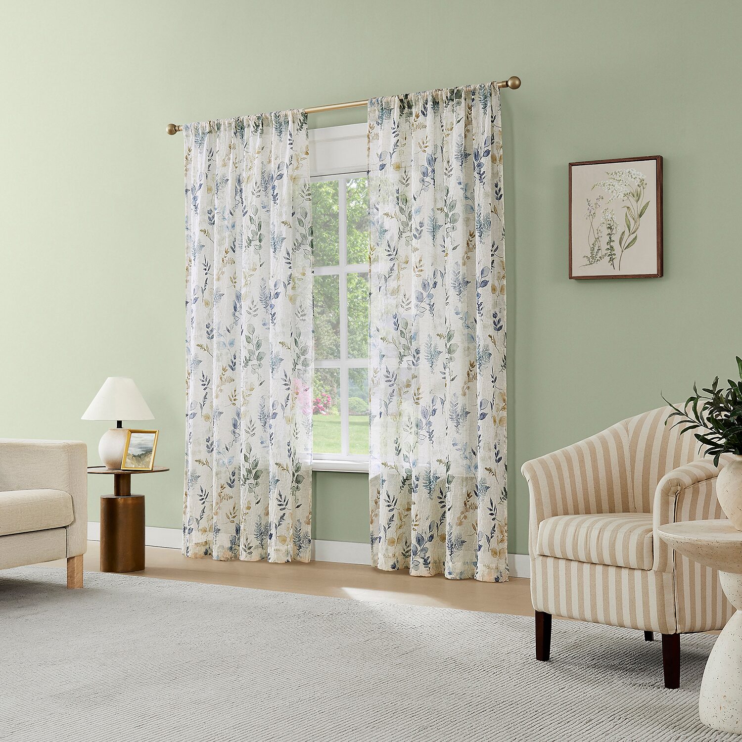 No 918 Marcella Watercolor Botanical Rod Pocket Semi-Sheer Single Curtain Panel