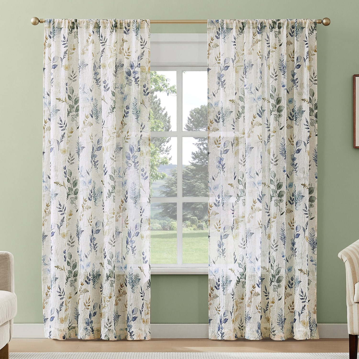 No 918 Marcella Watercolor Botanical Rod Pocket Semi-Sheer Single Curtain Panel