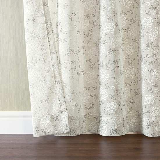 No 918 Jacqueline Tonal Floral Puff Print Rod Pocket Embellished Semi-Sheer Single Curtain Panel