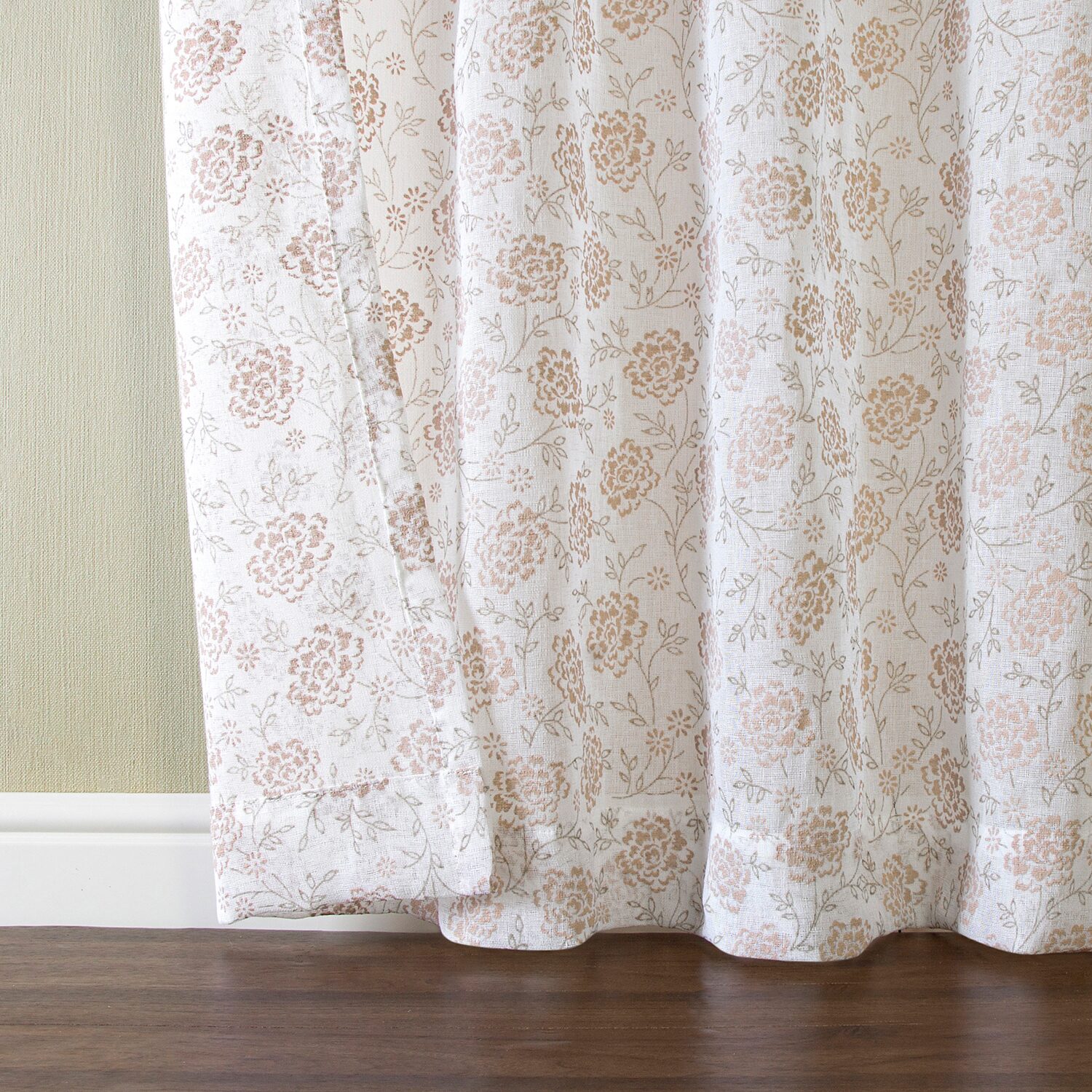 No 918 Jacqueline Tonal Floral Puff Print Rod Pocket Embellished Semi-Sheer Single Curtain Panel