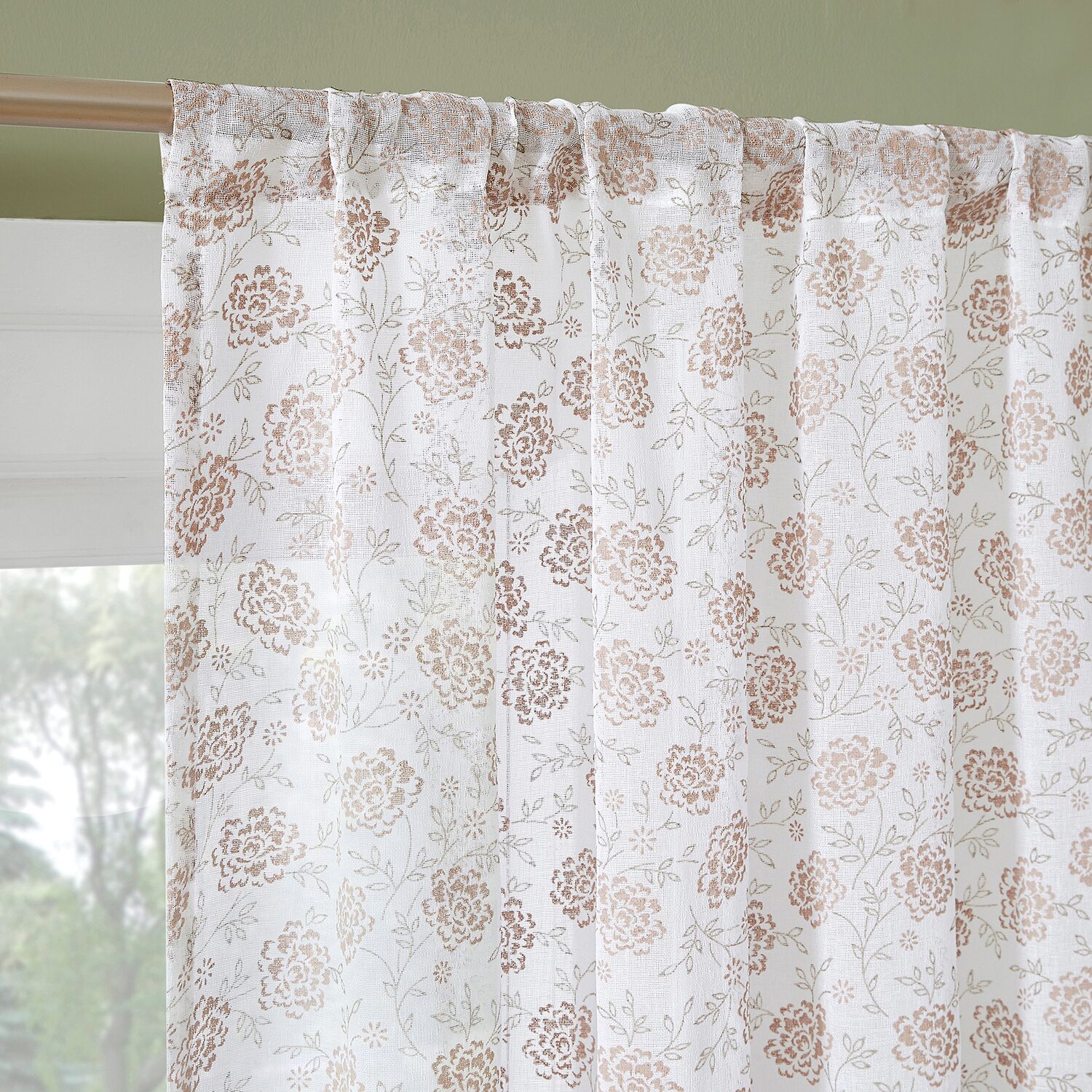 No 918 Jacqueline Tonal Floral Puff Print Rod Pocket Embellished Semi-Sheer Single Curtain Panel