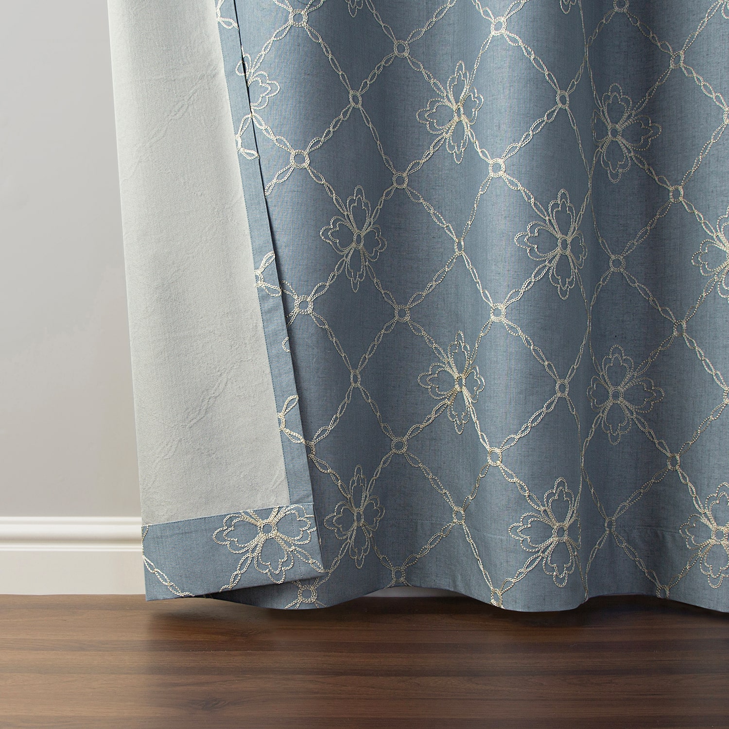 Sun Zero Adria Trellis Embroidered Grommet Top 100% Blackout Single Curtain Panel