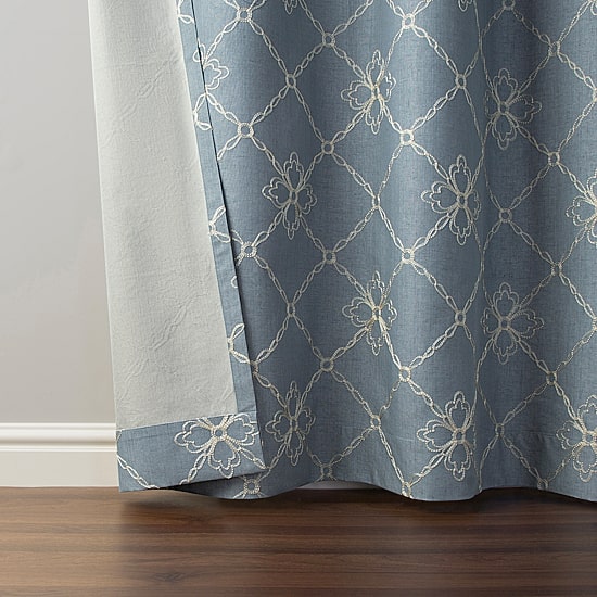 Sun Zero Adria Trellis Embroidered Grommet Top 100% Blackout Single Curtain Panel