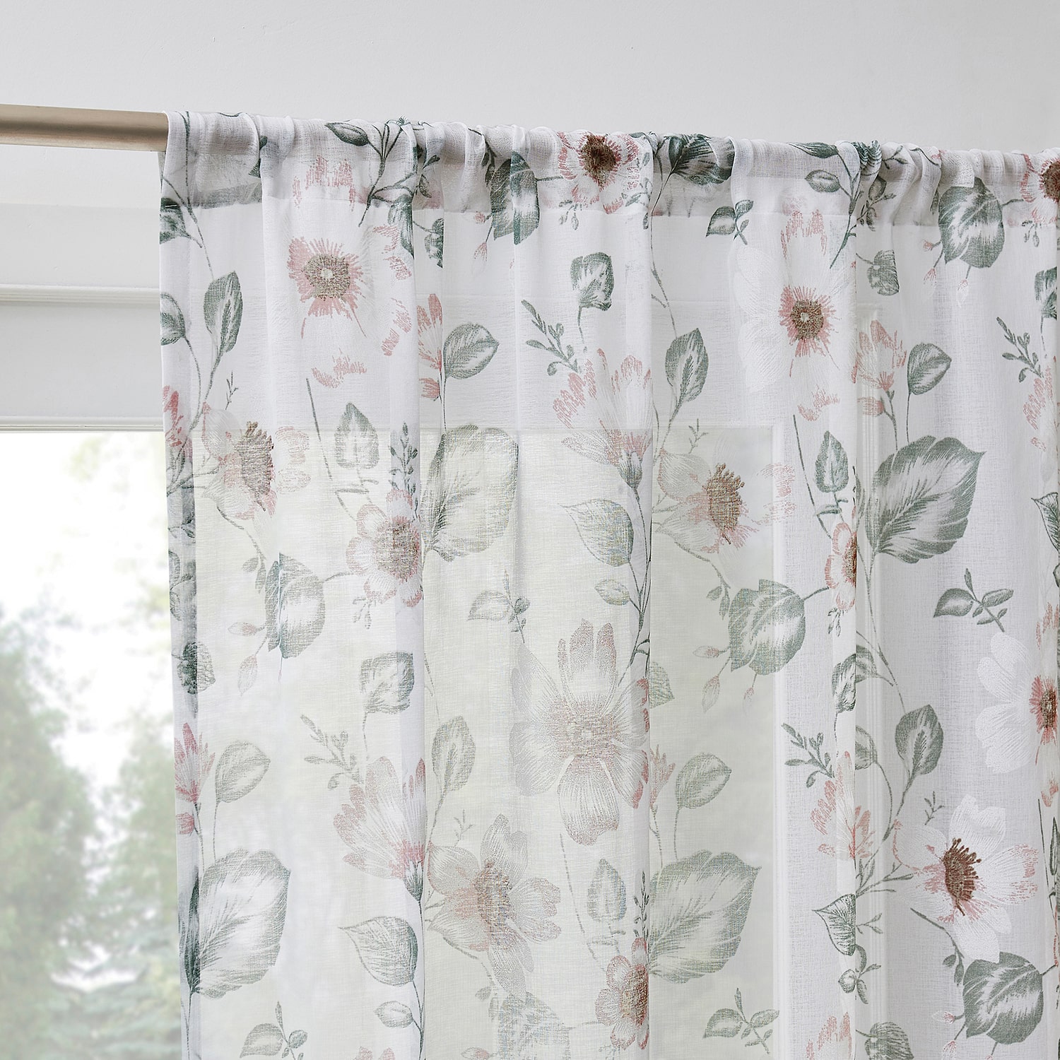 No 918 Anya Floral Puff Print Sheer Rod Pocket Single Curtain Panel