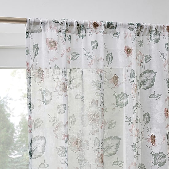 No 918 Anya Floral Puff Print Sheer Rod Pocket Sheer Single Curtain Panel