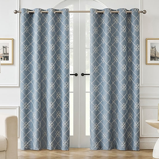 Sun Zero Adria Trellis Embroidered Grommet Top 100% Blackout Single Curtain Panel