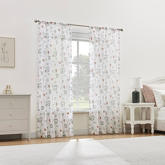 No 918 Anya Floral Puff Print Sheer Rod Pocket Sheer Single Curtain Panel