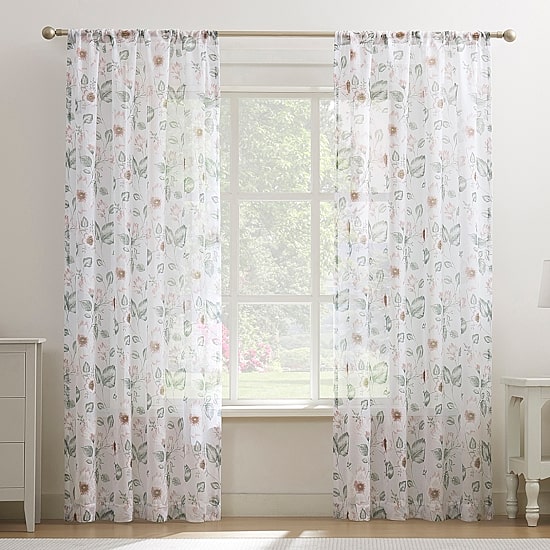 No 918 Anya Floral Puff Print Sheer Rod Pocket Sheer Single Curtain Panel
