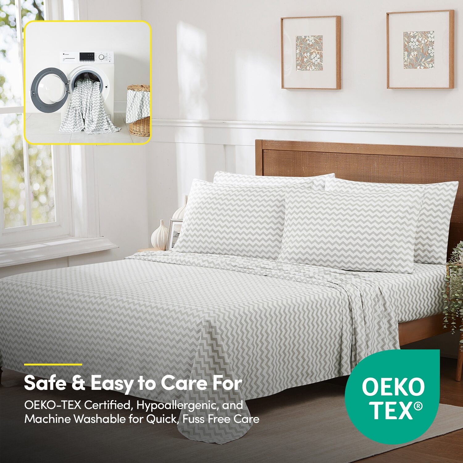 Sweet Home Collection™ 6 Piece Chevron Printed Gray Sheet Set, Deluxe Ultra Soft 1500 Series, Double Brushed Microfiber