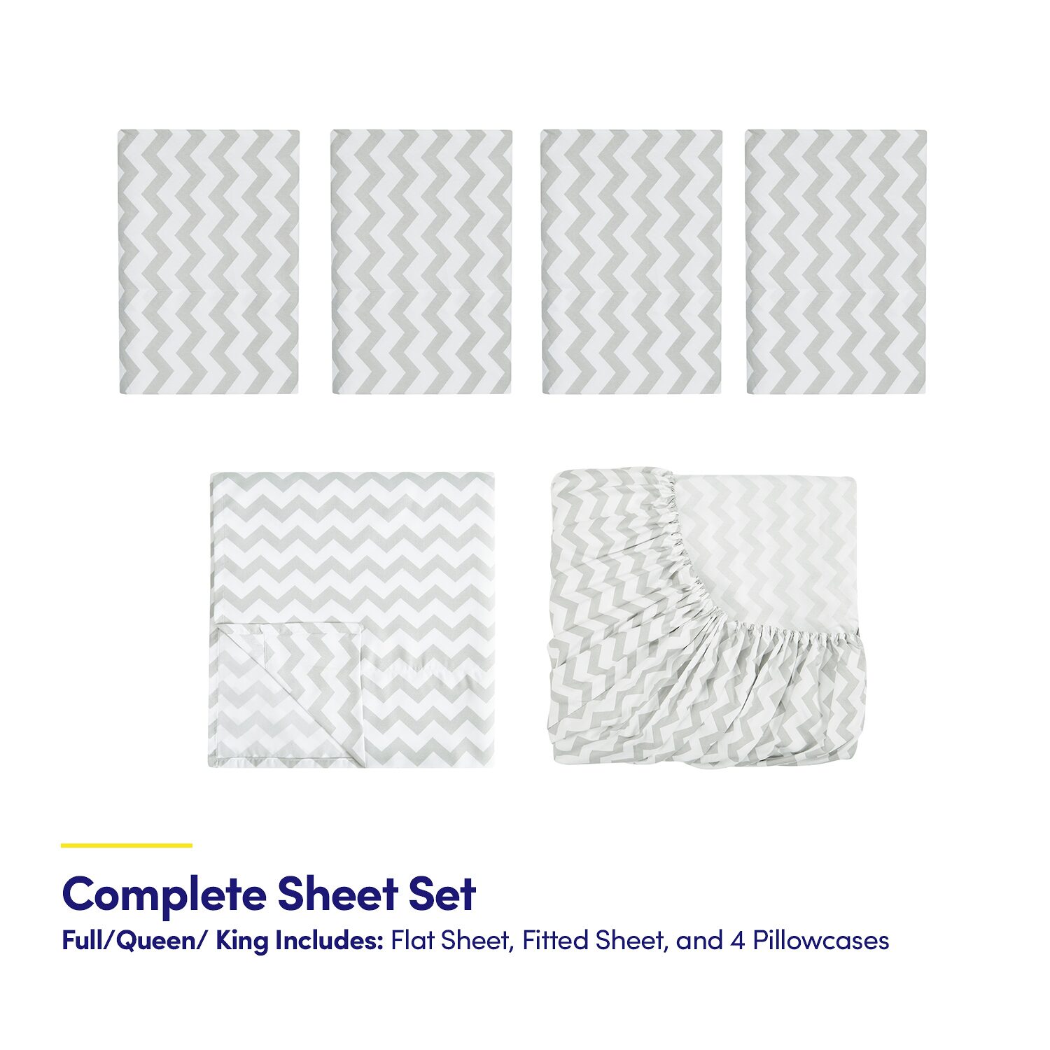 Sweet Home Collection™ 6 Piece Chevron Printed Gray Sheet Set, Deluxe Ultra Soft 1500 Series, Double Brushed Microfiber