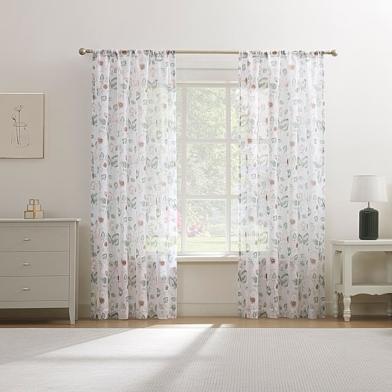 No 918 Anya Floral Puff Print Sheer Rod Pocket Sheer Single Curtain Panel