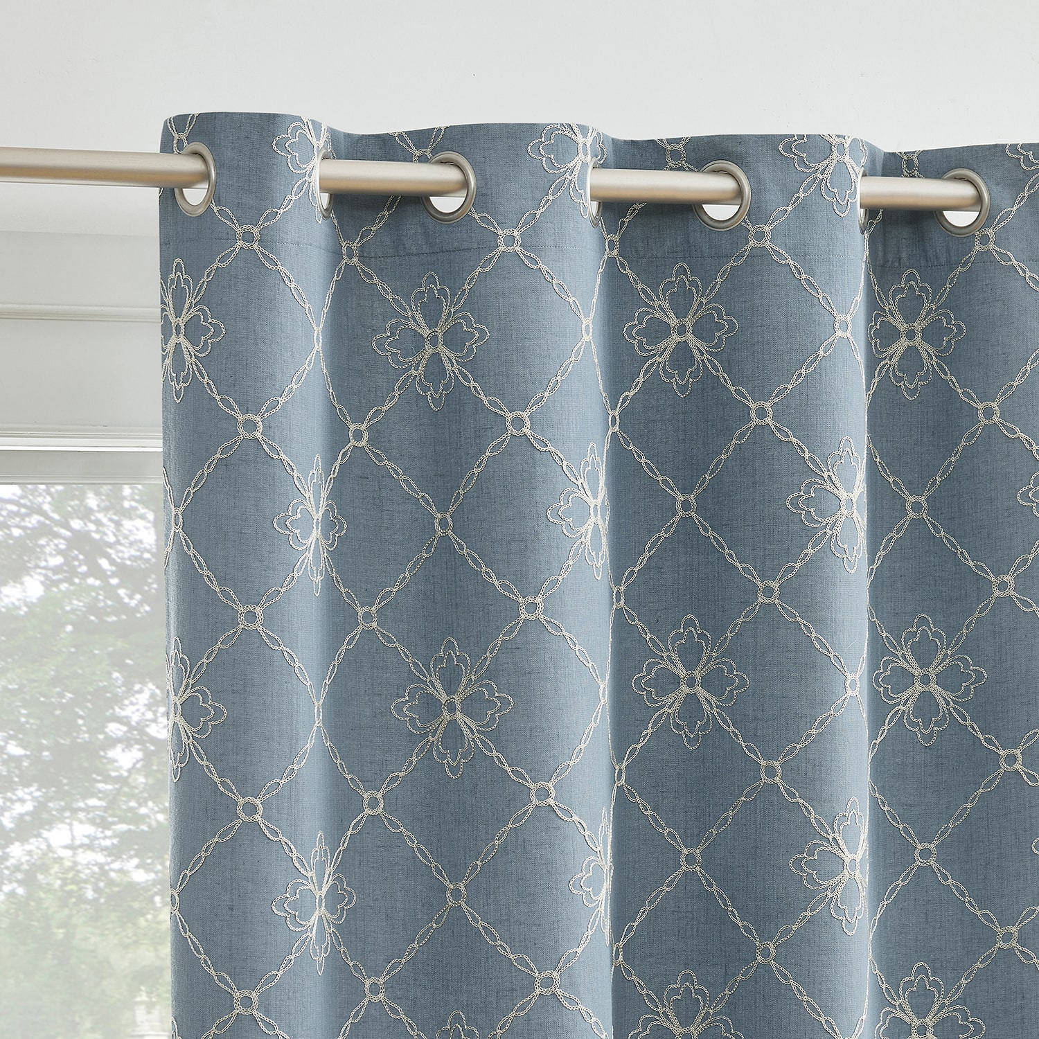Sun Zero Adria Trellis Embroidered Grommet Top 100% Blackout Single Curtain Panel