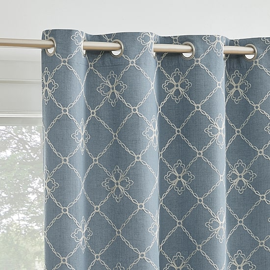 Sun Zero Adria Trellis Embroidered Grommet Top 100% Blackout Single Curtain Panel