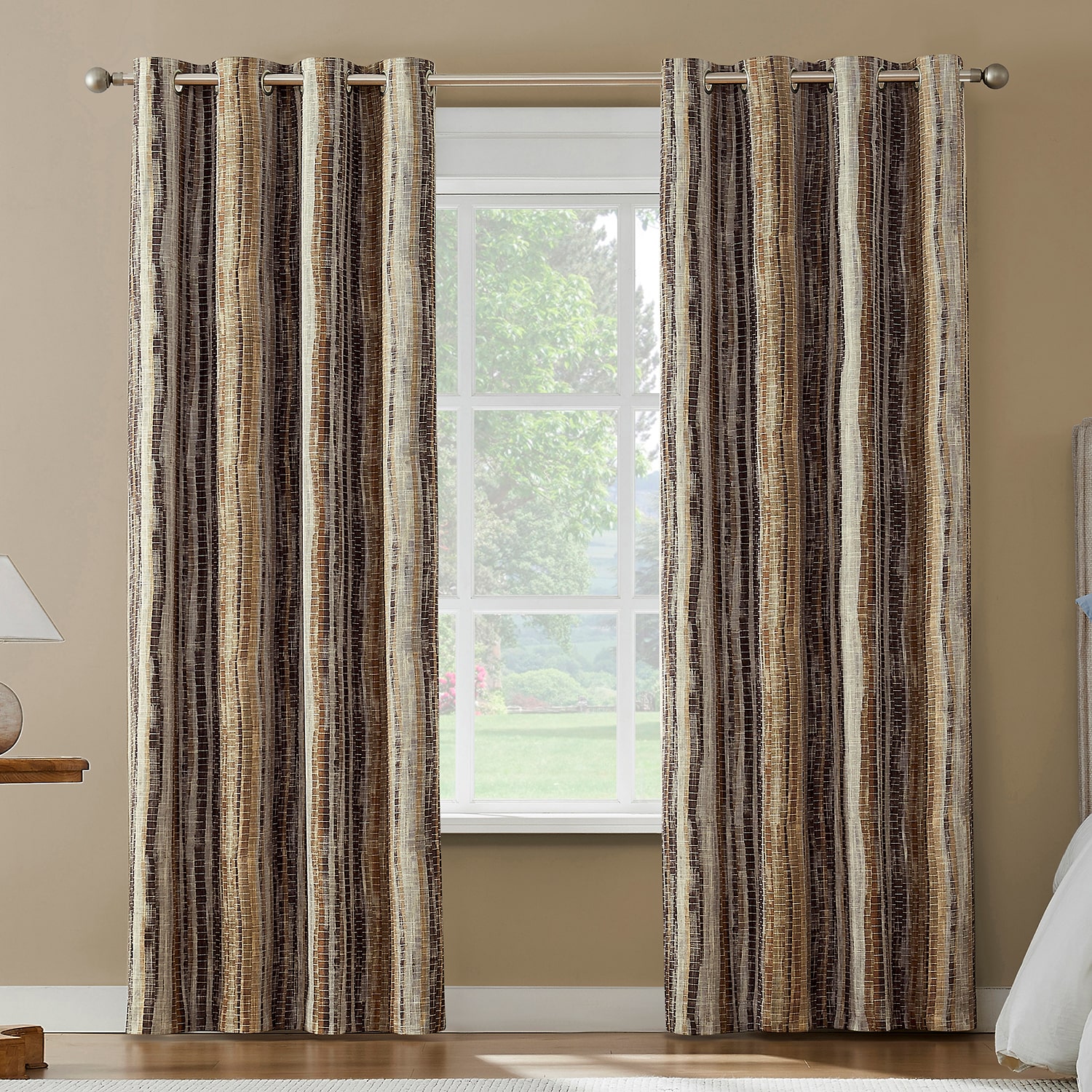 Sun Zero Avila Abstract Stripe Grommet Top 100% Blackout Single Curtain Panel