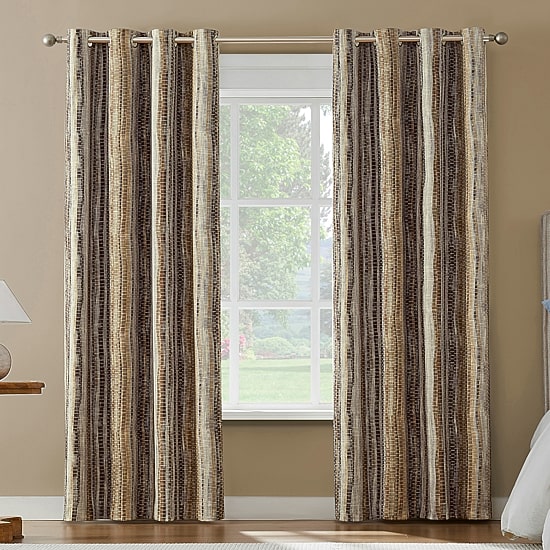 Sun Zero Avila Abstract Stripe Grommet Top 100% Blackout Single Curtain Panel