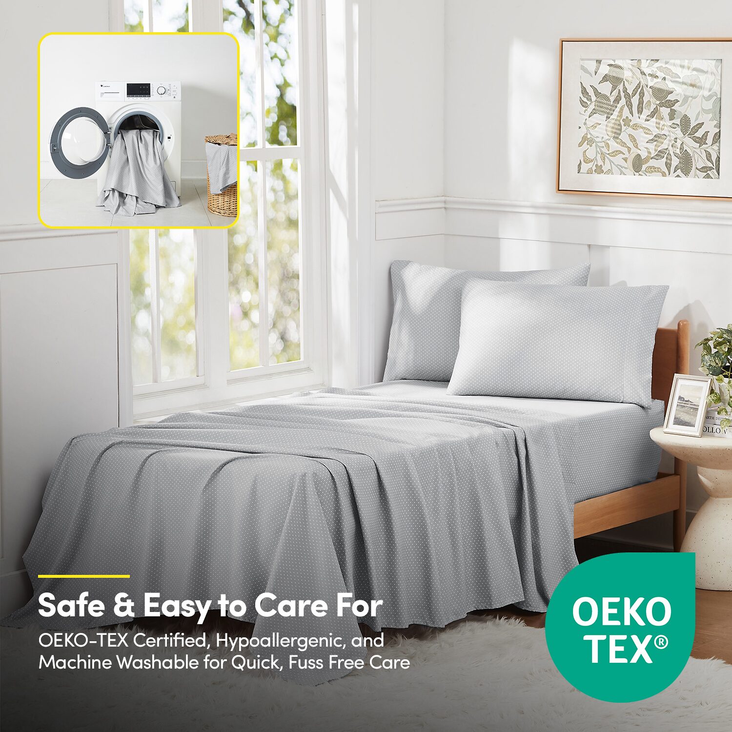 Sweet Home Collection™ 6 Piece Polka Dots Printed Sheet Set, Deluxe Ultra Soft 1500 Series, Double Brushed Microfiber