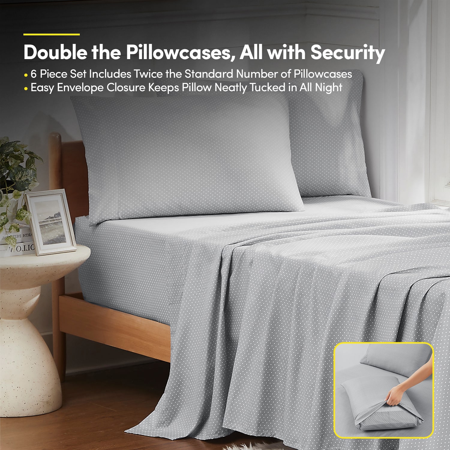 Sweet Home Collection™ 6 Piece Polka Dots Printed Sheet Set, Deluxe Ultra Soft 1500 Series, Double Brushed Microfiber
