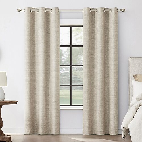 Sun Zero Tula Crosshatch Grommet Top 100% Blackout Single Curtain Panel In Beige