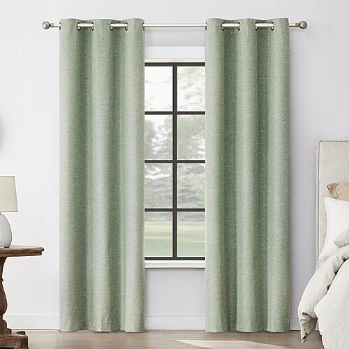 Sun Zero Tula Crosshatch Grommet Top 100% Blackout Single Curtain Panel In Green