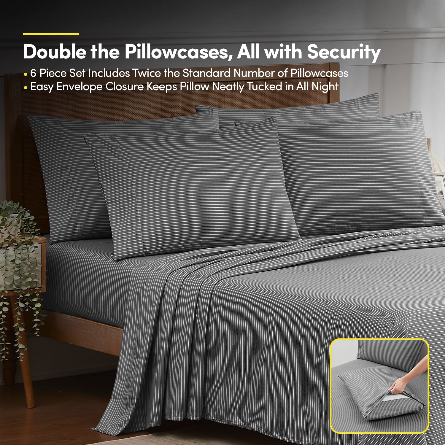 Sweet Home Collection™ Pinstripes Printed Sheet Set, Deluxe Ultra Soft, Double Brushed Microfiber with Bonus Pillowcases
