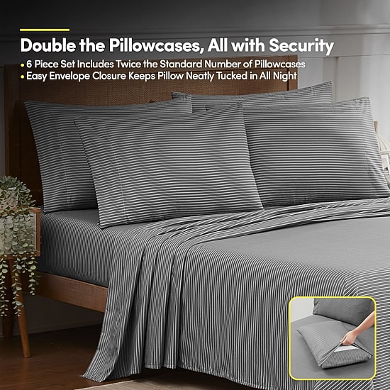 Sweet Home Collection™ Pinstripes Printed Sheet Set, Deluxe Ultra Soft, Double Brushed Microfiber with Bonus Pillowcases